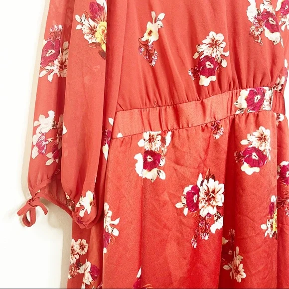 Torrid Burnt Orange Puff Balloon Sleeve Floral Dress Plus Size 30 - Picture 5 of 15